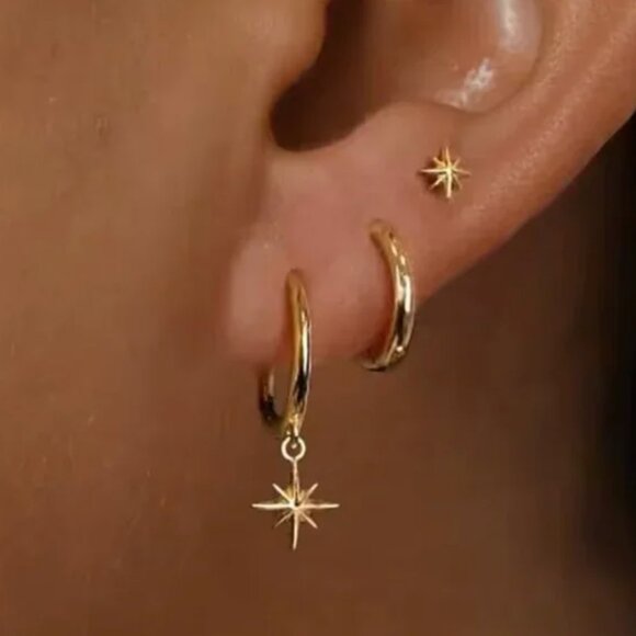 14K Gold Filled Trio Sun Star Earring Set - Picture 1 of 3